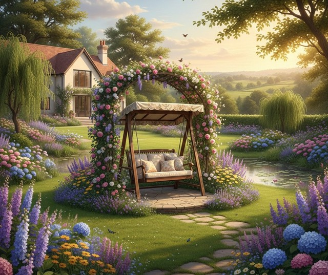 Садові гойдалки для заміського будинку